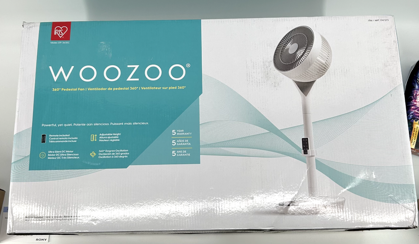 Woozoo 360° Oscillating Pedestal Fan with Remote Control, White Air Circulator
