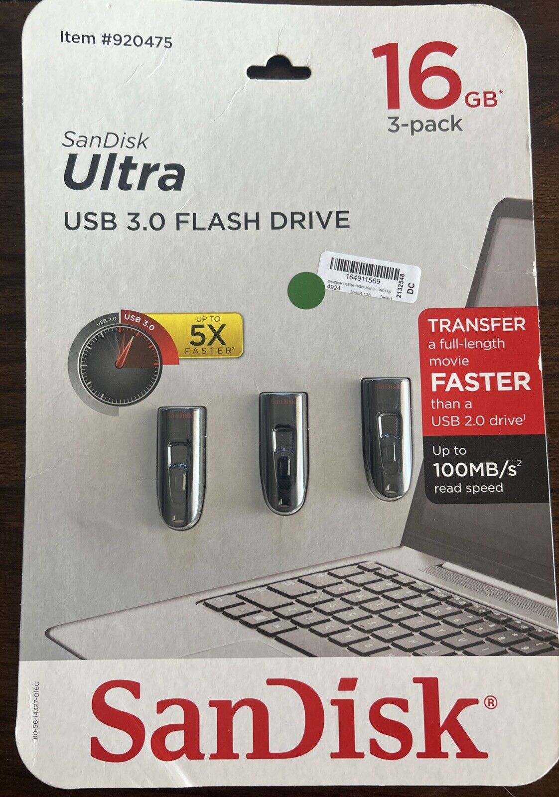 SanDisk Ultra 16GB USB 3.0 Flash Drive - Black (SDCZ48-016G-AC25T - 3 Pack