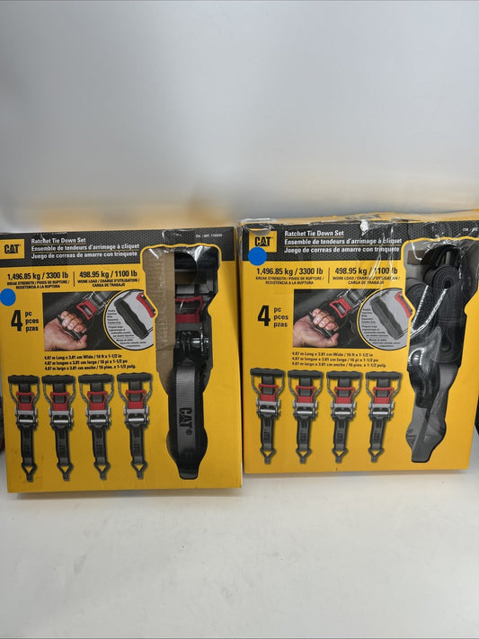 2 X CAT Ratchet Tie Down Straps 4 Piece 16' Long X 1.5" Wide 1100Lb.