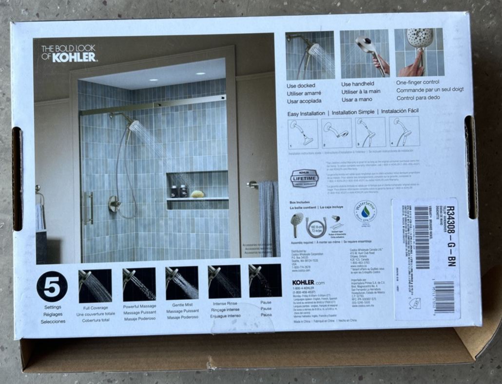 Kohler Tellin Mulifunction Handshower, 5 Sprays, Brushed Nickel Finish.