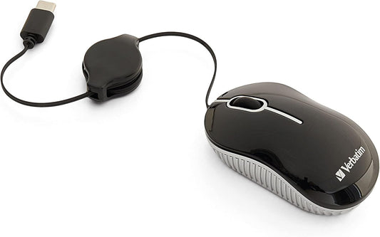 Verbatim Wired Optical USB-C Mini Mouse – Plug & Play Corded Small Travel