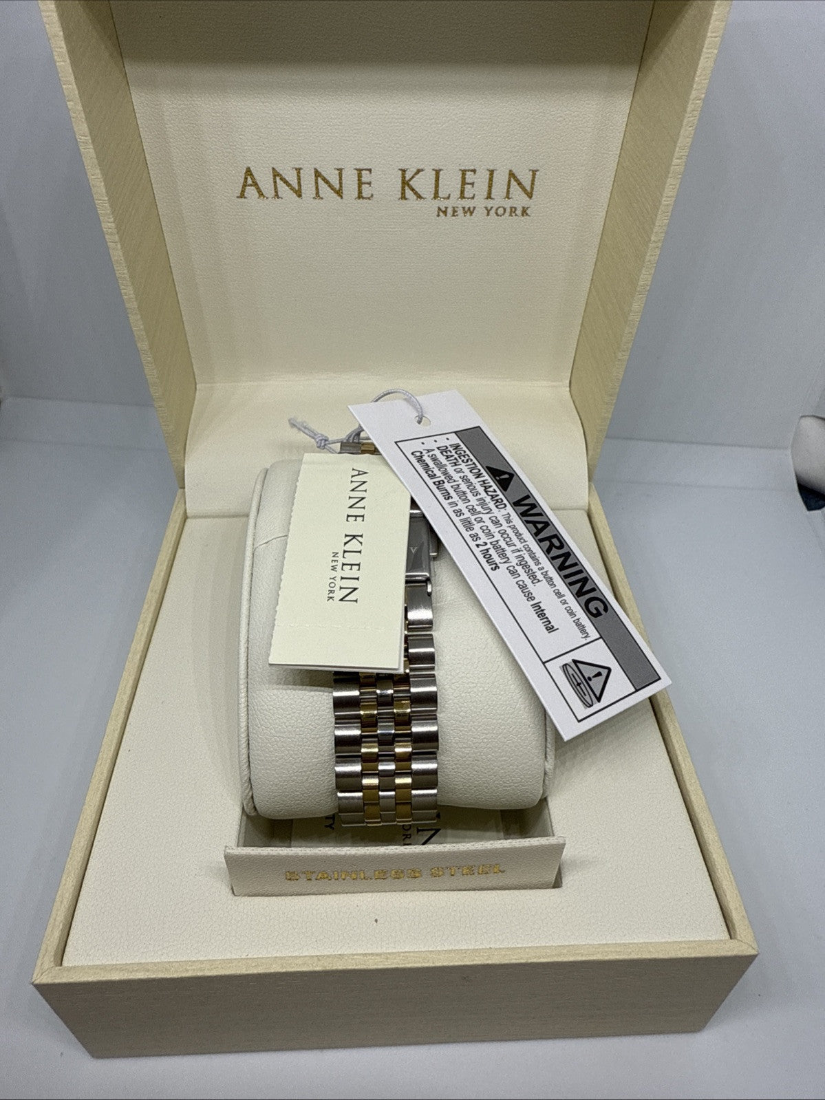 Anne Klein 12/7743BMTT Women's 36mm Crystal Accent Black MOP Dial Watch NEW W TA