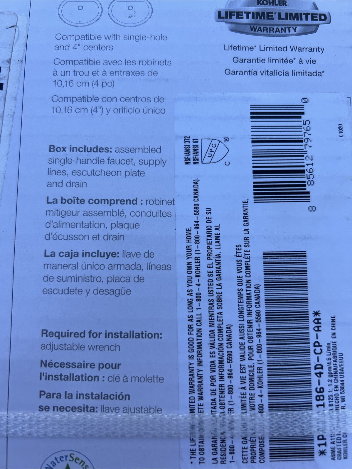 Kohler Single-Handle Bathroom Faucet Polished Chrome Finish - Silver