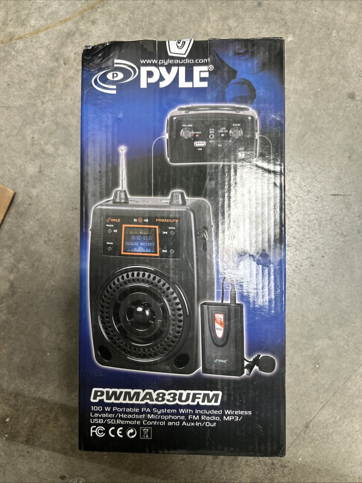 Pyle PWMA83UFM, 100W Portable PA System Mic, Fm Radio, mp3/USB, Aux-in/out