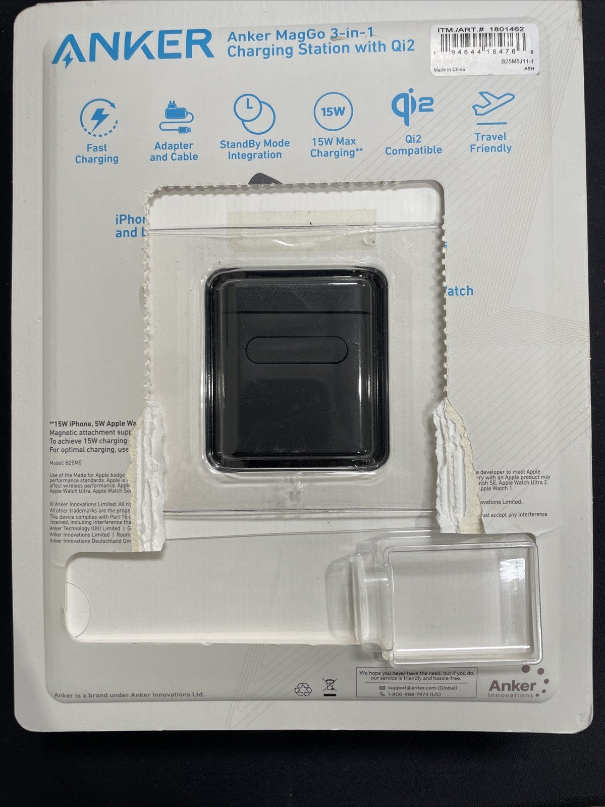 Anker 3-in-1 Cube Magnetic Charging Station Qi2 Charging+ 40W Missing USBC cable