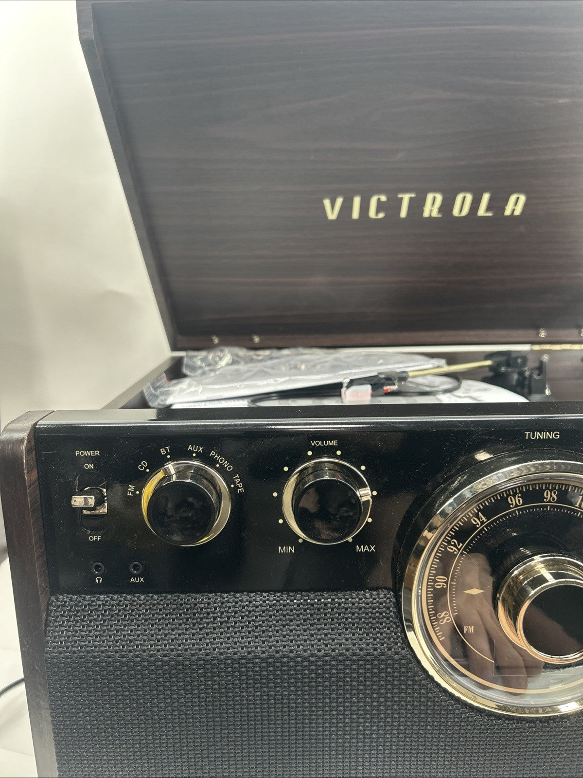 Victrola VTA-370B 7-in-1 Wood Bluetooth Retro 3-speed Record Player - See Descri