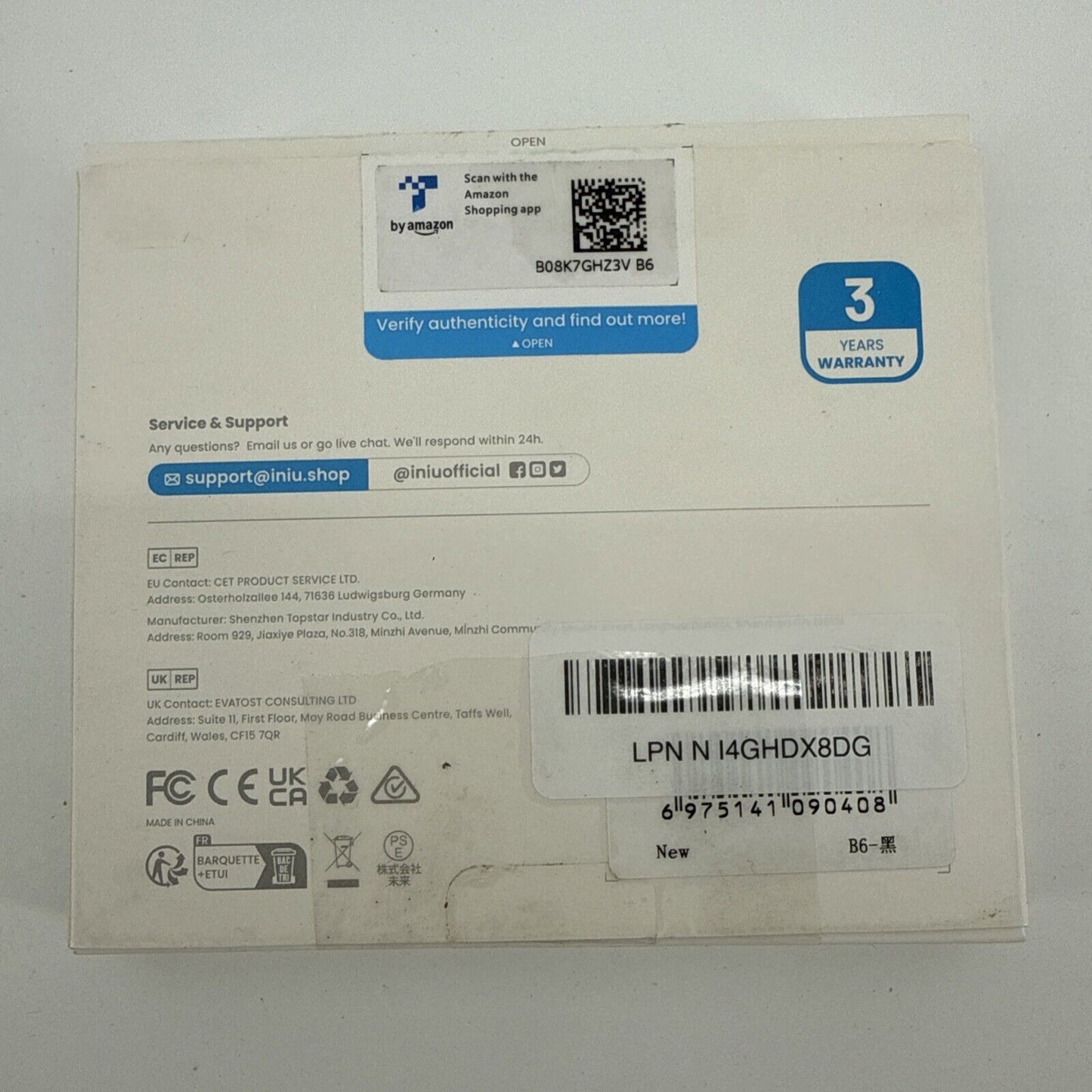 INIU BI-B6 MegaPower Slim 10000mAh 22.5 W Power Bank - Black