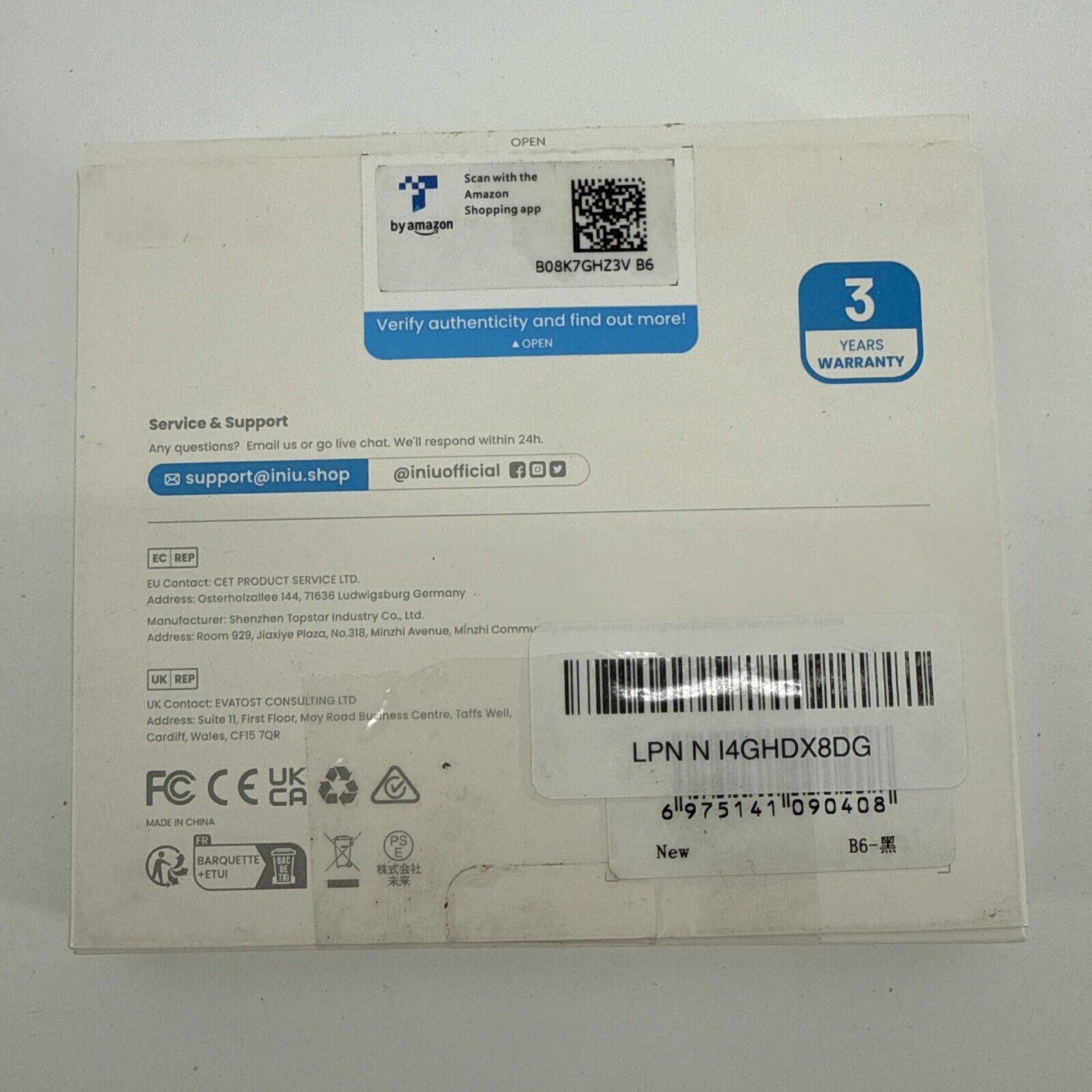 INIU BI-B6 MegaPower Slim 10000mAh 22.5 W Power Bank - Black