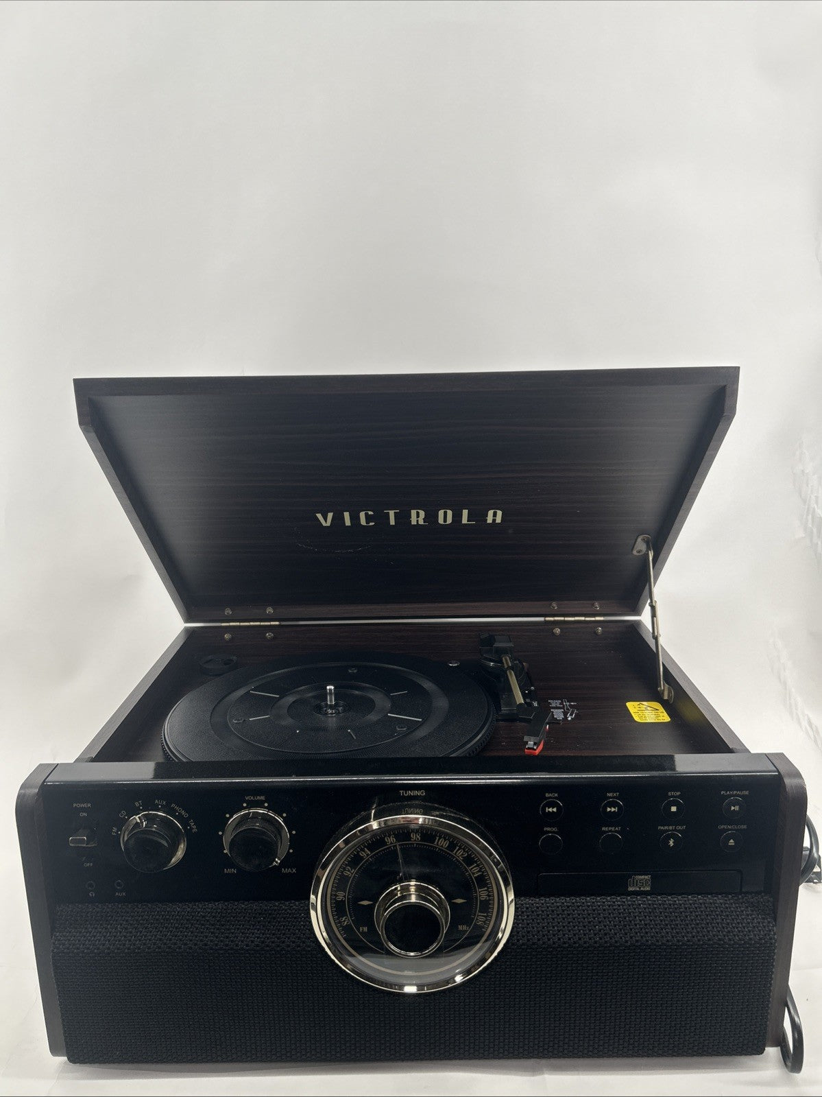 Victrola VTA-370B 7-in-1 Wood Bluetooth Retro 3-speed Record Player - See Descri