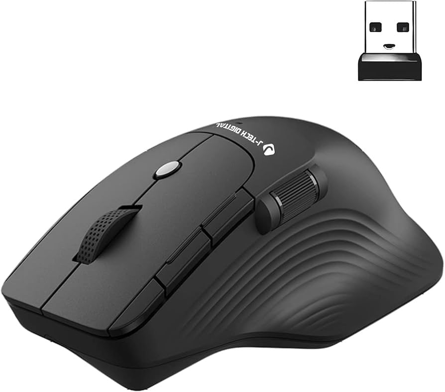 J-Tech Digital Wireless Ergonomic Mouse w/Side Thumb Scroll Wheel | 3 Adjustable