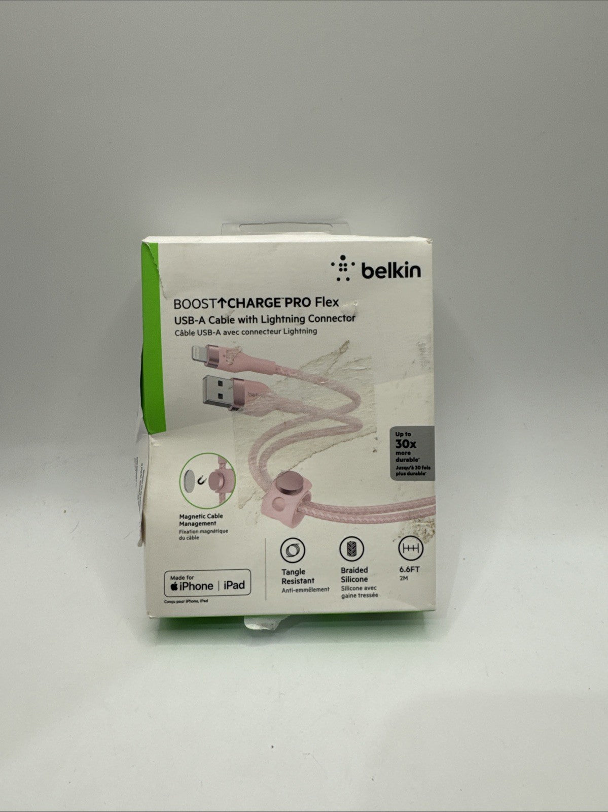 Belkin 6.6' BoostCharge Pro Flex USB-C Apple Iphone ipad Cable + Strap - Pink