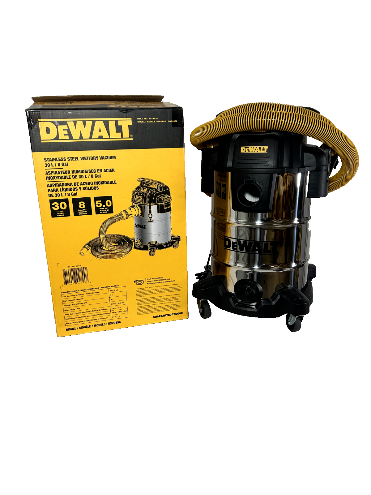 DeWalt 8 Gallon Wet/Dry Shop Vacuum Stainless Steel with Accessories