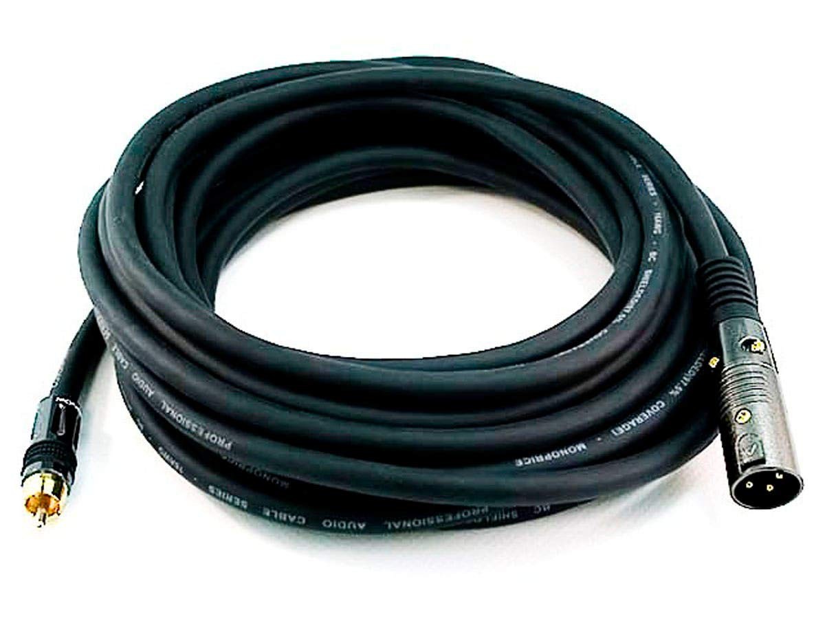 Monoprice XLR Male to RCA Male Cable - 25 Feet - Black, 16AWG Shielded Twisted