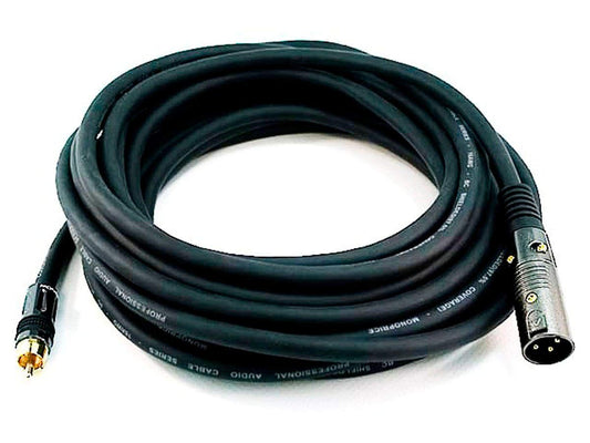 Monoprice XLR Male to RCA Male Cable - 25 Feet - Black, 16AWG Shielded Twisted