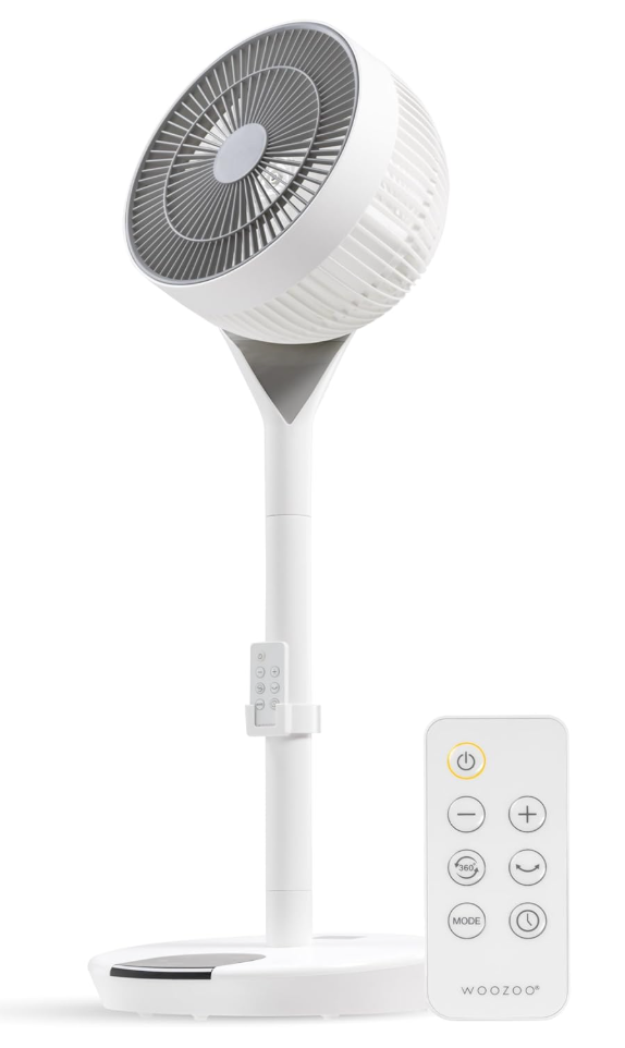 Woozoo 360° Oscillating Pedestal Fan with Remote Control, White Air Circulator