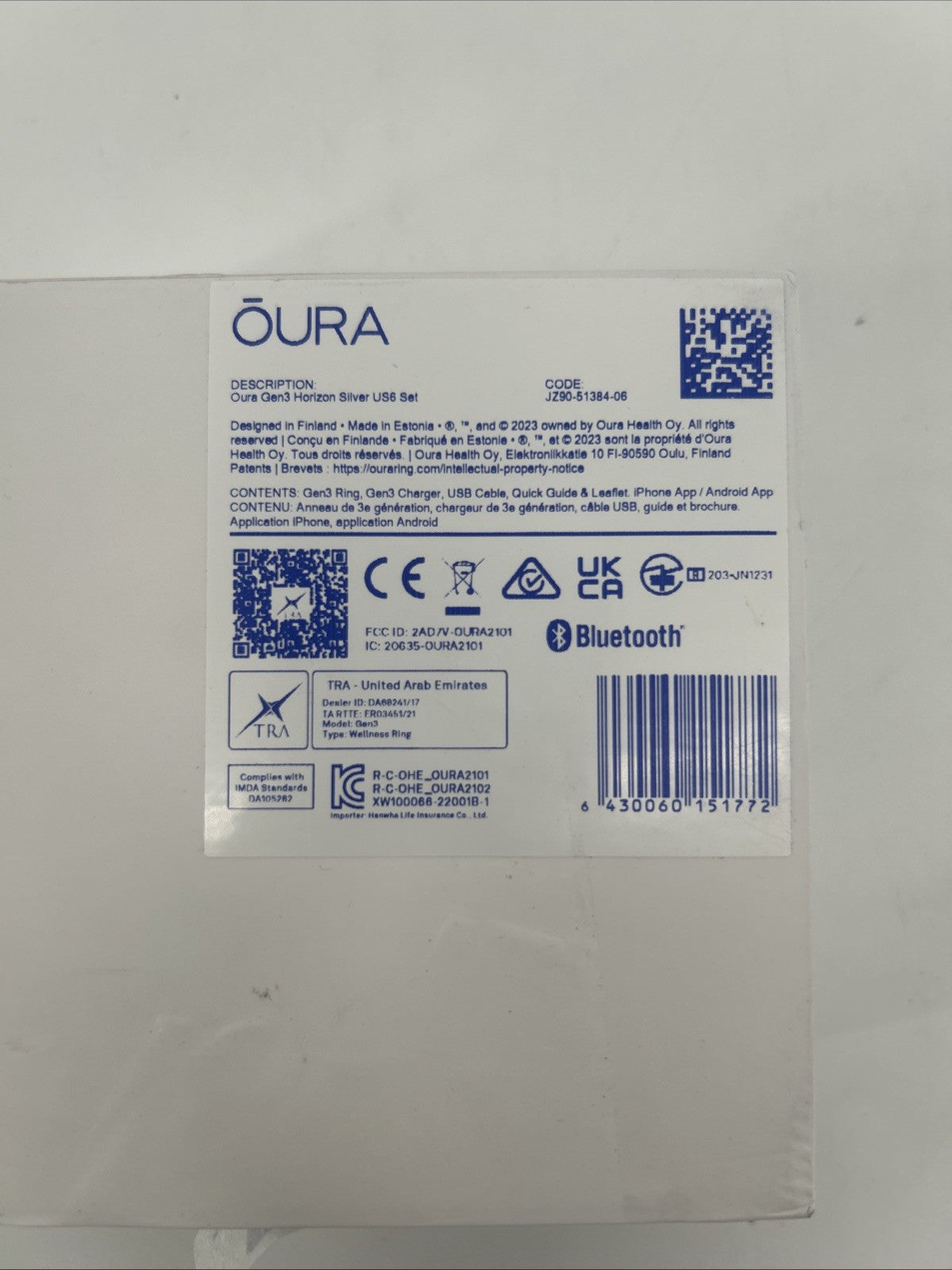 Oura Ring Gen 3 Horizon Silver Size 6 Smart Ring