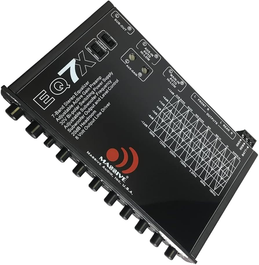 Massive Audio EQ7X Car Equalizer with 7 Band Graphic Equalizer Aux inputs Sub