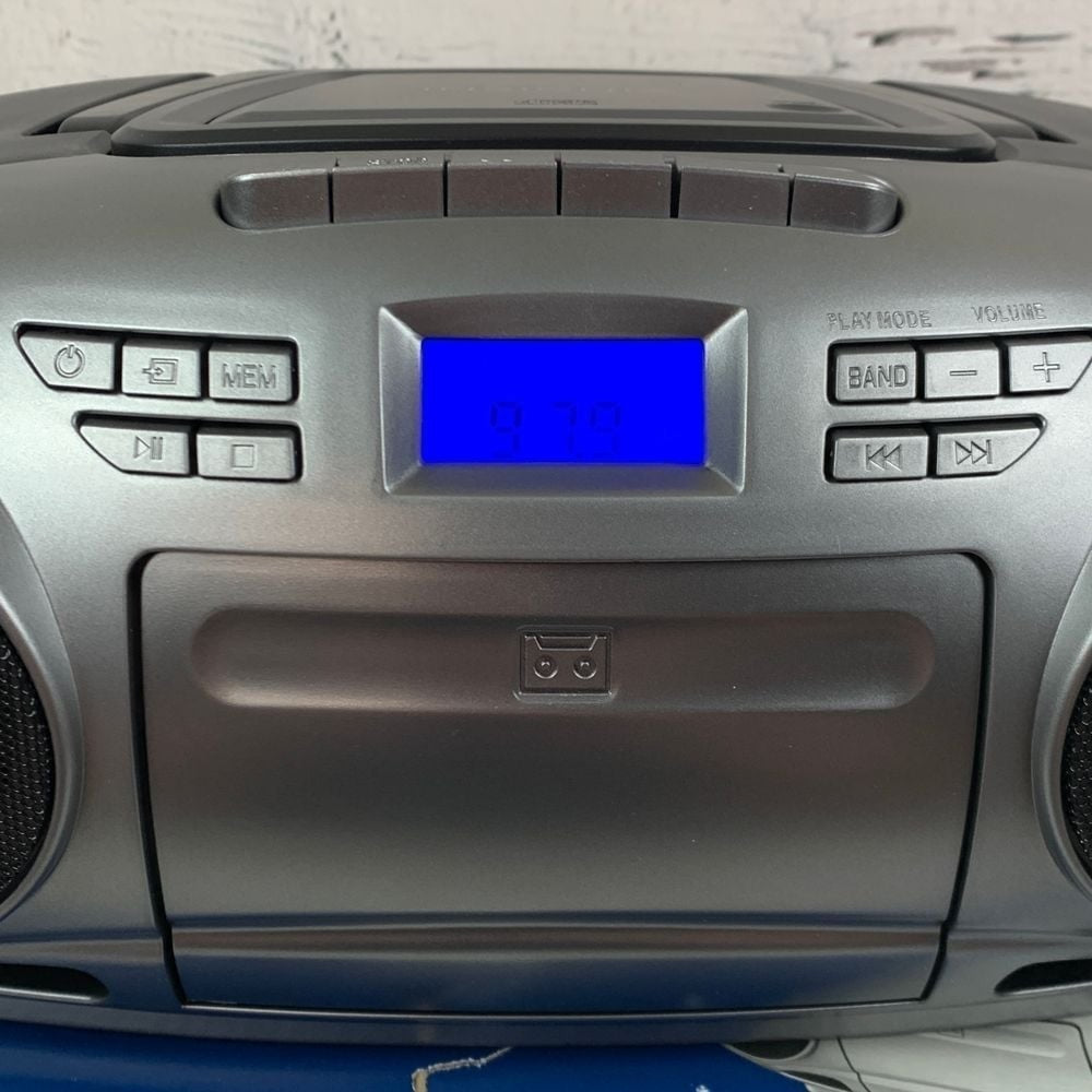 Insignia - AM/FM Radio Portable CD Boombox with Bluetooth - Silver/Black