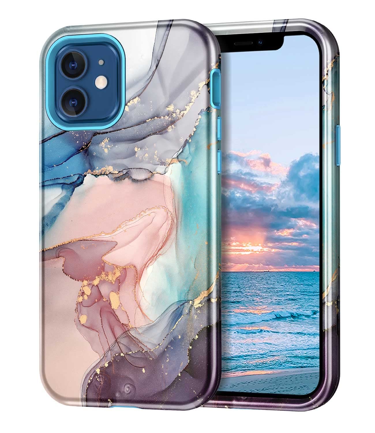 Btscase for iPhone 12 Case/iPhone 12 Pro Case, Heavy Duty Three Layer Marble