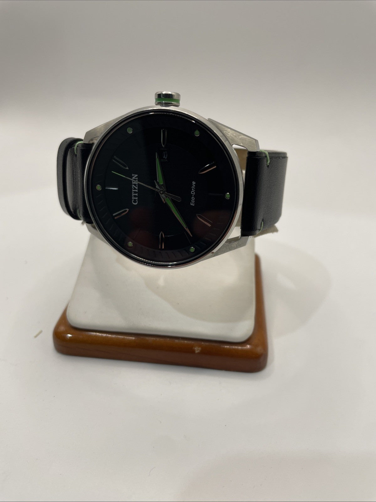 Citizen Eco-Drive Watch Men 42mm Silver Tone Black Green Dial E111-S108659 Date