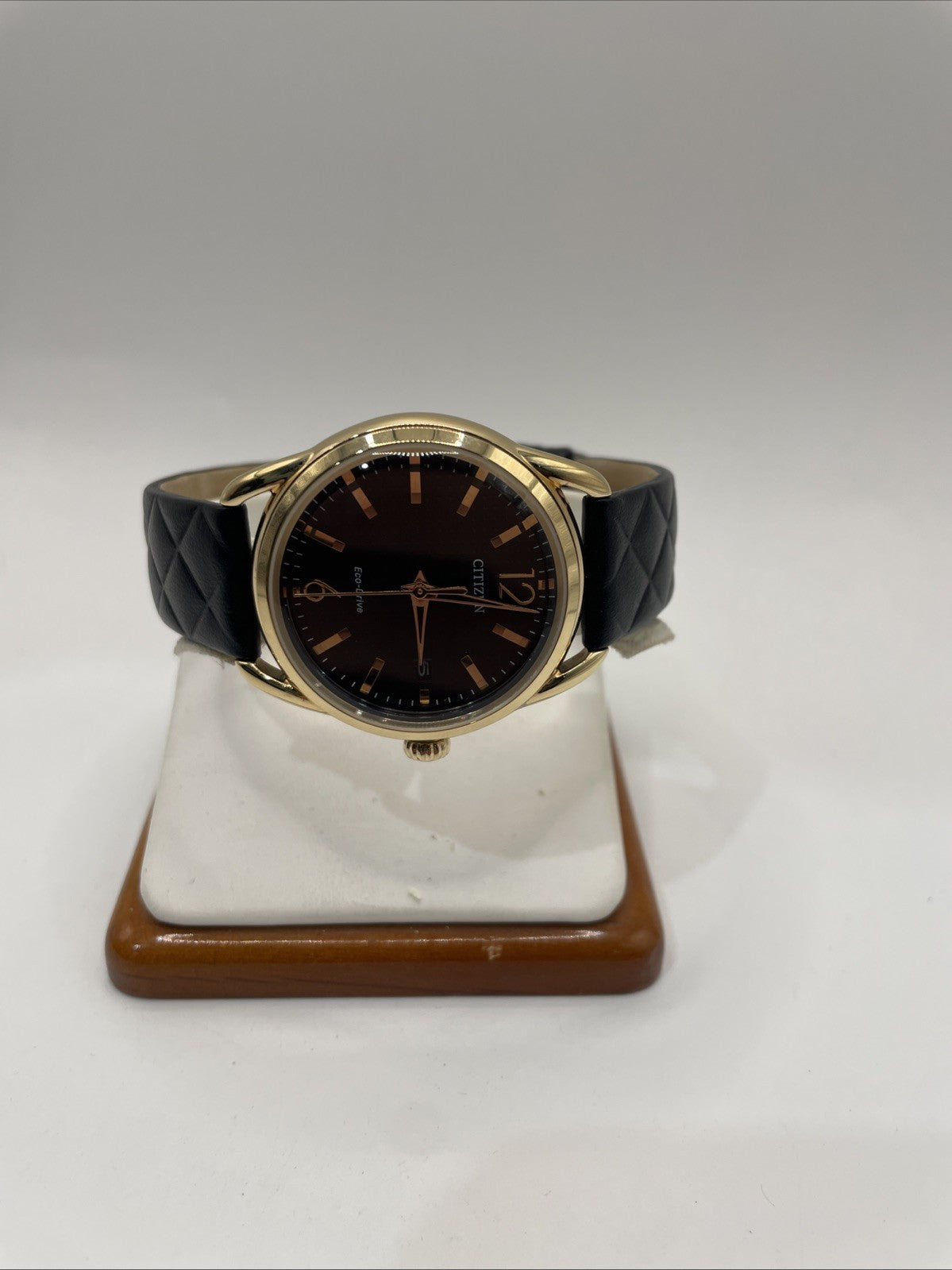 Citizen Women's Watch FE6083-13E Eco Drive Black Dial Gold Leather Band