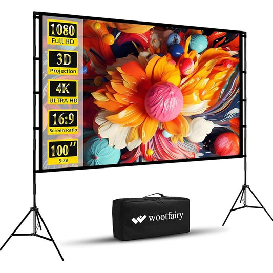 Projector Screen with Stand, Wootfairy 100 inch Foldable and Portable Projection