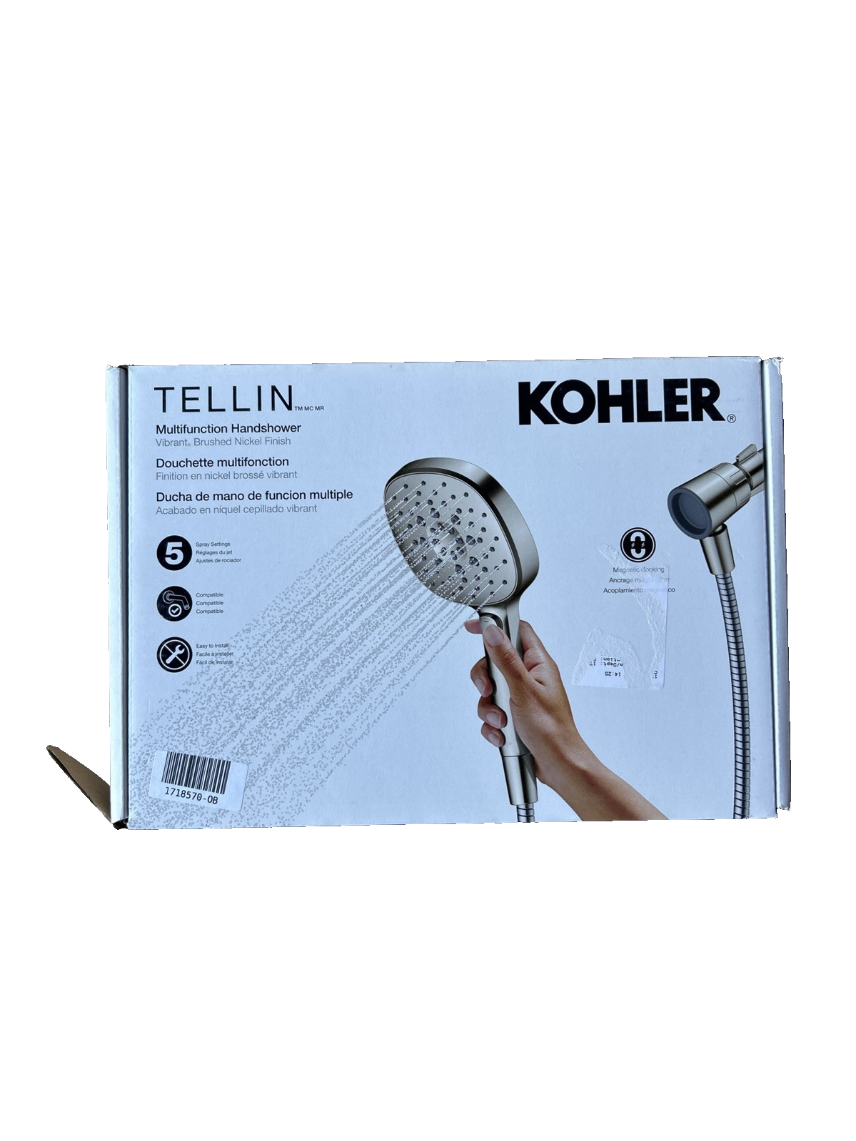 Kohler Tellin Mulifunction Handshower, 5 Sprays, Brushed Nickel Finish.