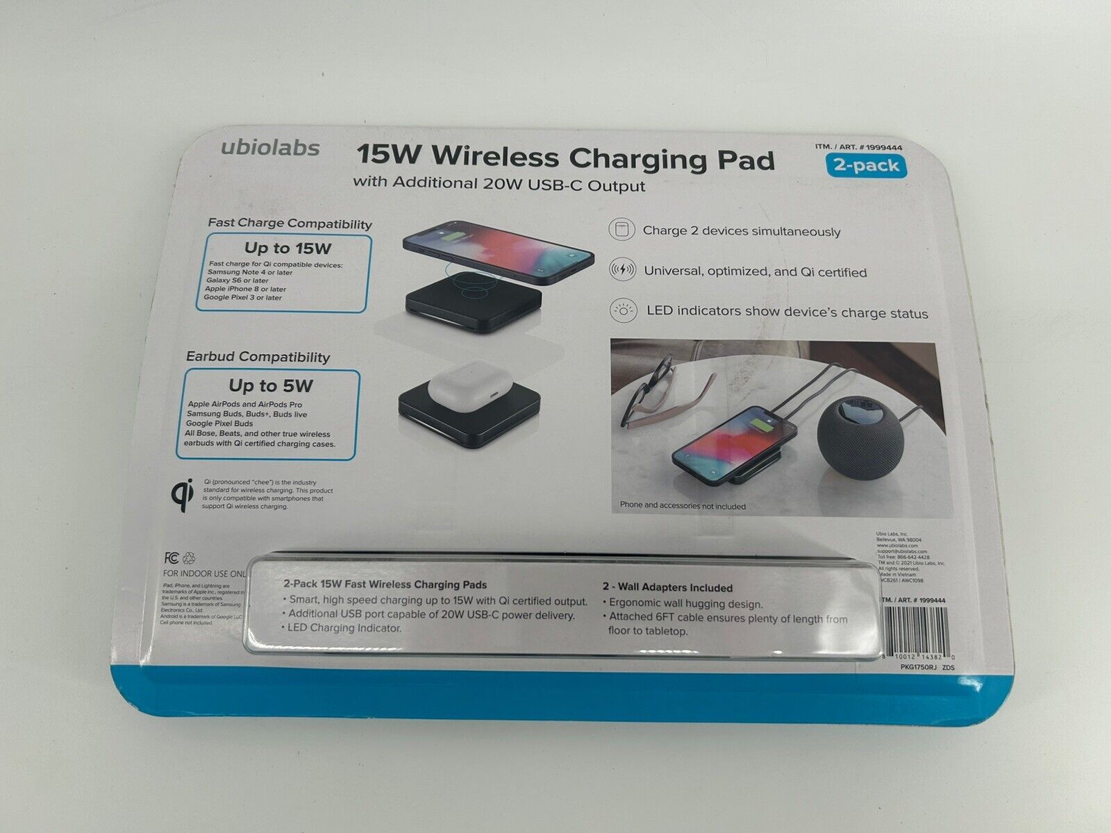 Ubiolabs 15W Wireless Charging Pad w/20W USB-C Output 2-pack WCB261