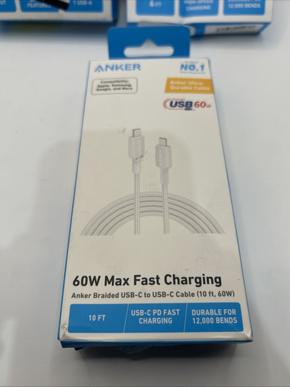 Lot Of 3 Anker - 10' 60W USB-C to USB-c - Usb A -/USB C / High Speed Car Charger