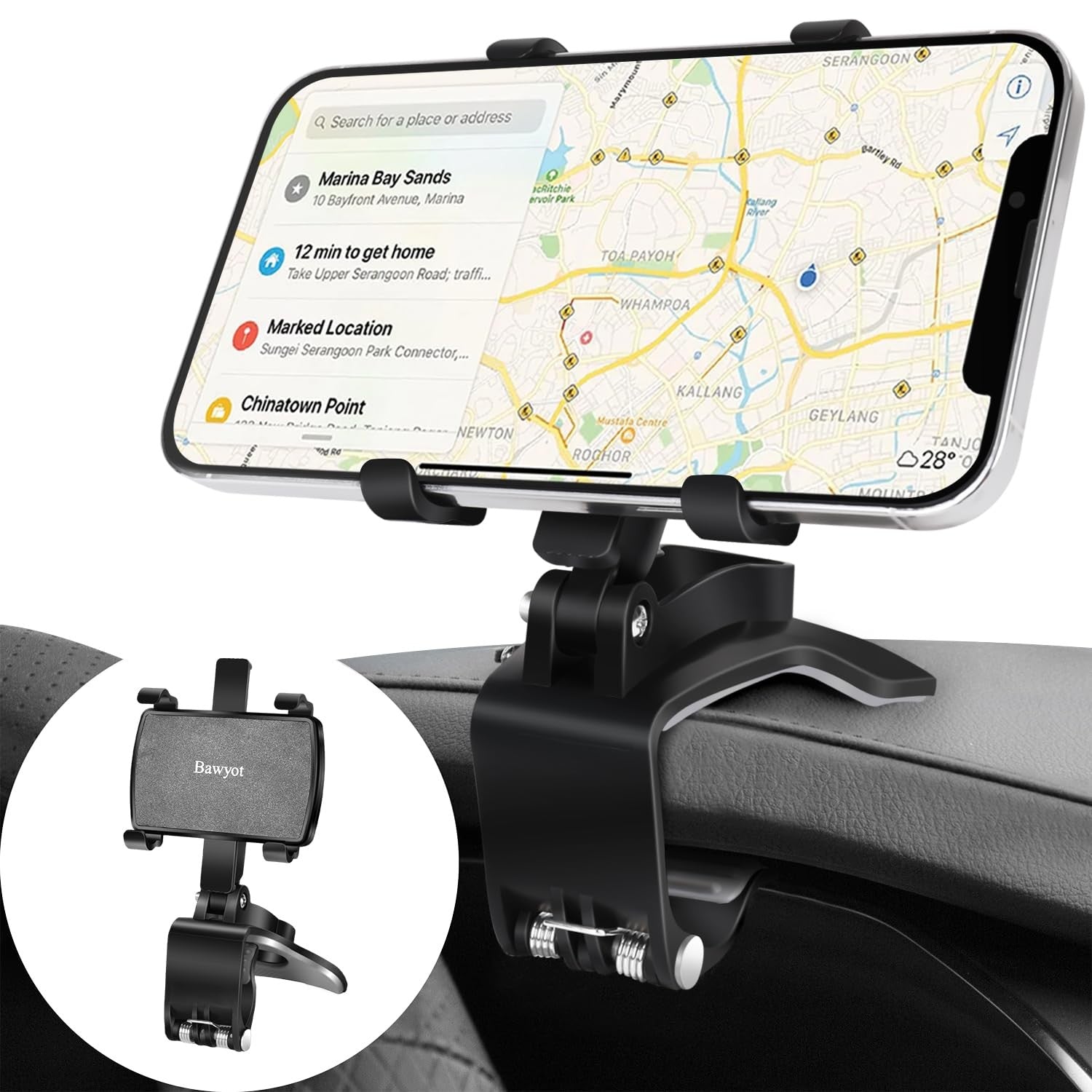 Bawyot Car Phone Holder Mount Dashboard 360 Degree Rotation Multifunctional Clip
