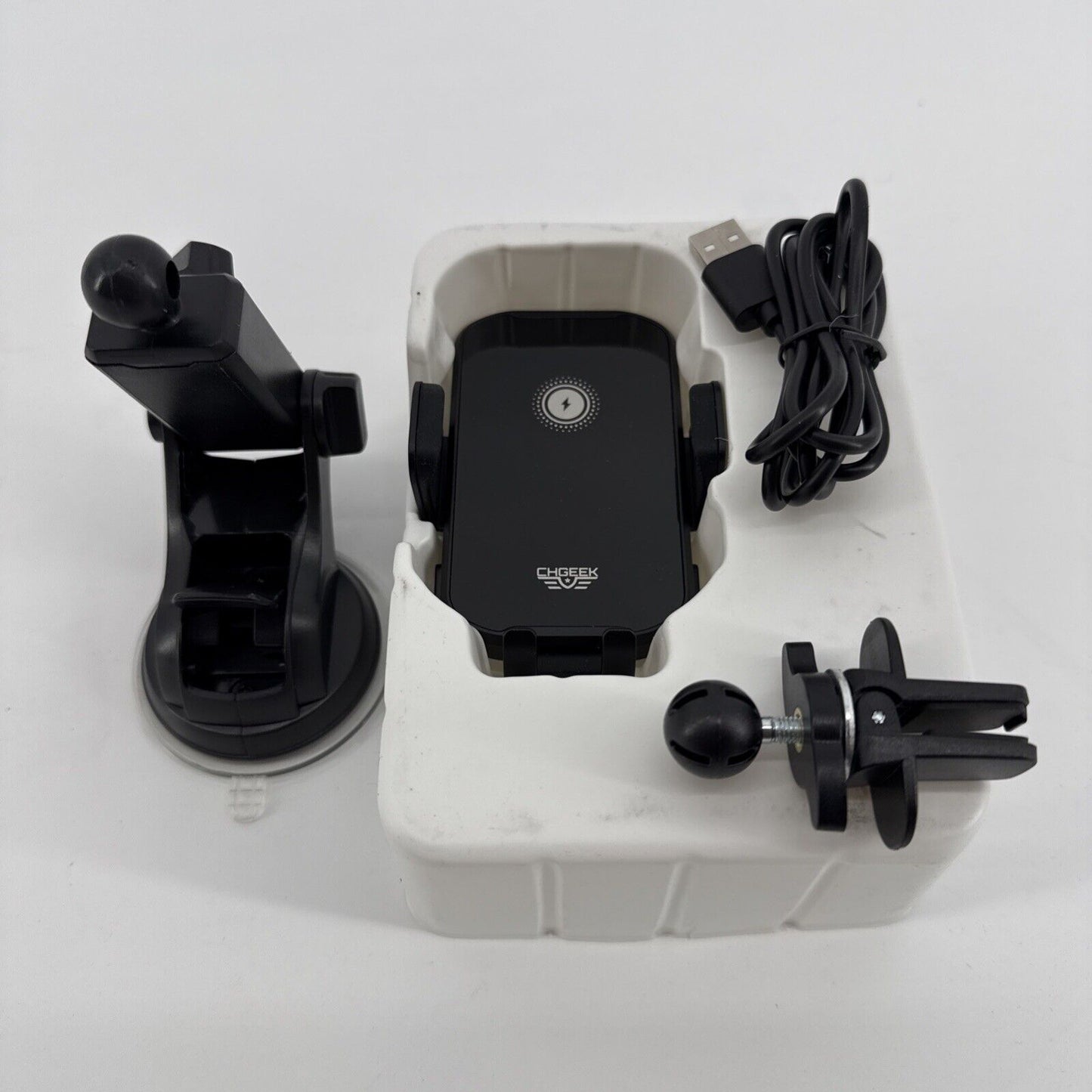 CHGeek Wireless Car Charger Phone Holder Mount, 15W Fast Charging Auto Black 