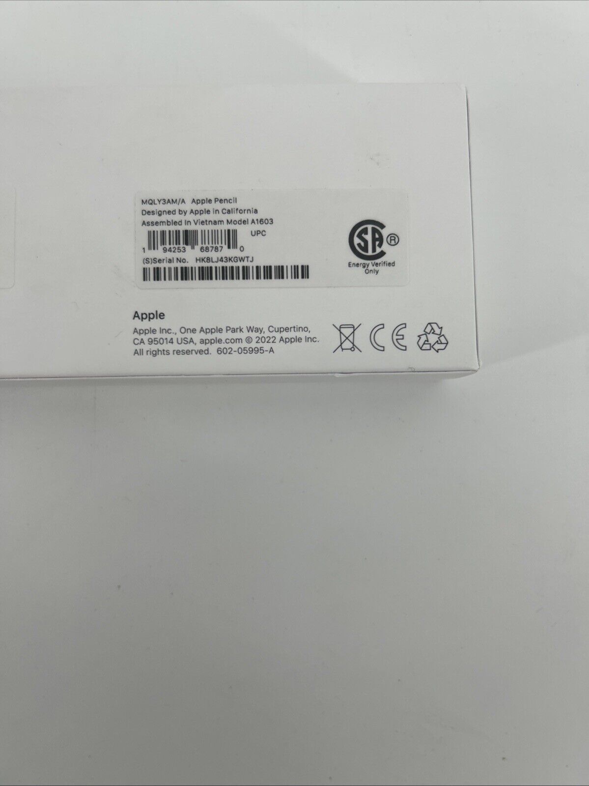 Apple Pencil  White MQLY3AM/A- A1603