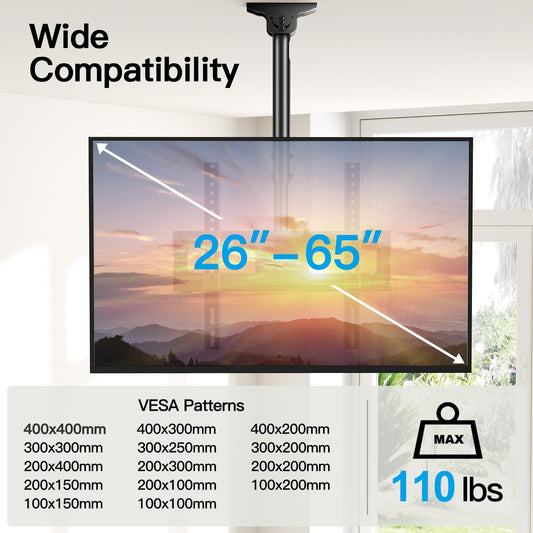 PERLESMITH Ceiling TV Mount for 26-65 inch Flat Screen Displays
