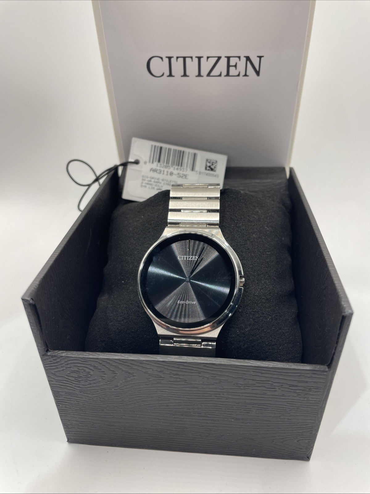 NWT Citizen Stiletto Eco-Drive Mens Silver/Gray Dial Watch AR3110-52E MSRP $450
