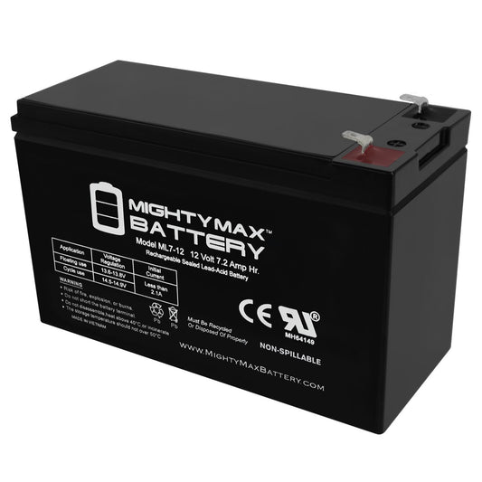 Mighty Max Battery ML7-12 - 12 Volt 7.2 AH, F1 Terminal, Rechargeable SLA AGM Ba