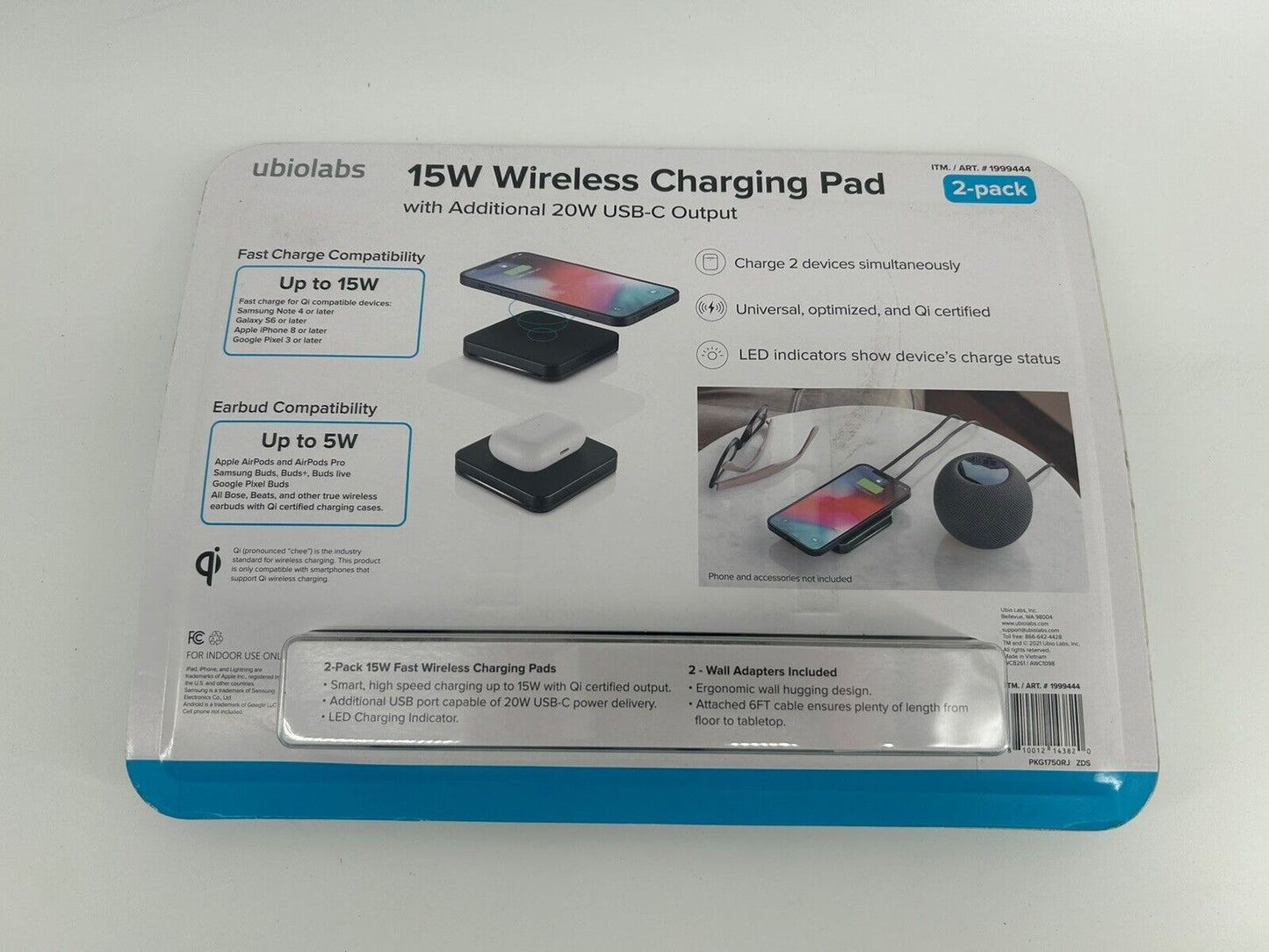 Ubiolabs 15W Wireless Charging Pad w/20W USB-C Output 2-pack WCB261