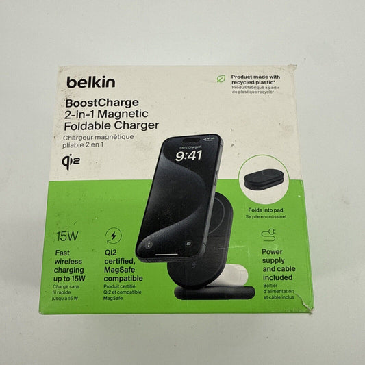 Belkin BoostCharge 2-in-1 Magnetic Foldable Wireless Charger with Qi2 15W
