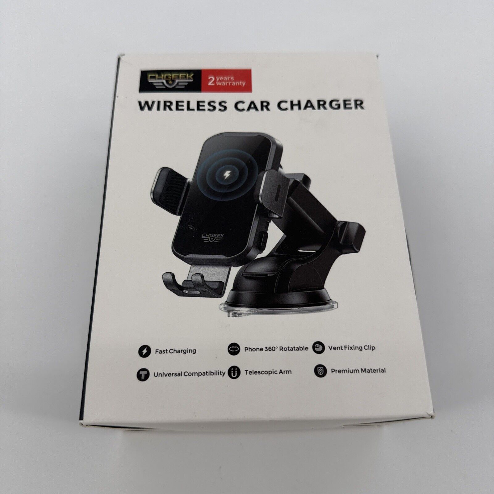 CHGeek Wireless Car Charger Phone Holder Mount, 15W Fast Charging Auto Black 