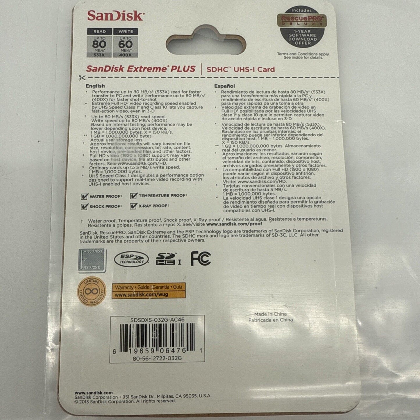 SanDisk Extreme HD Video 32GB, Class 10 30MB/s - SDHC UHS-I Card - Retail -...