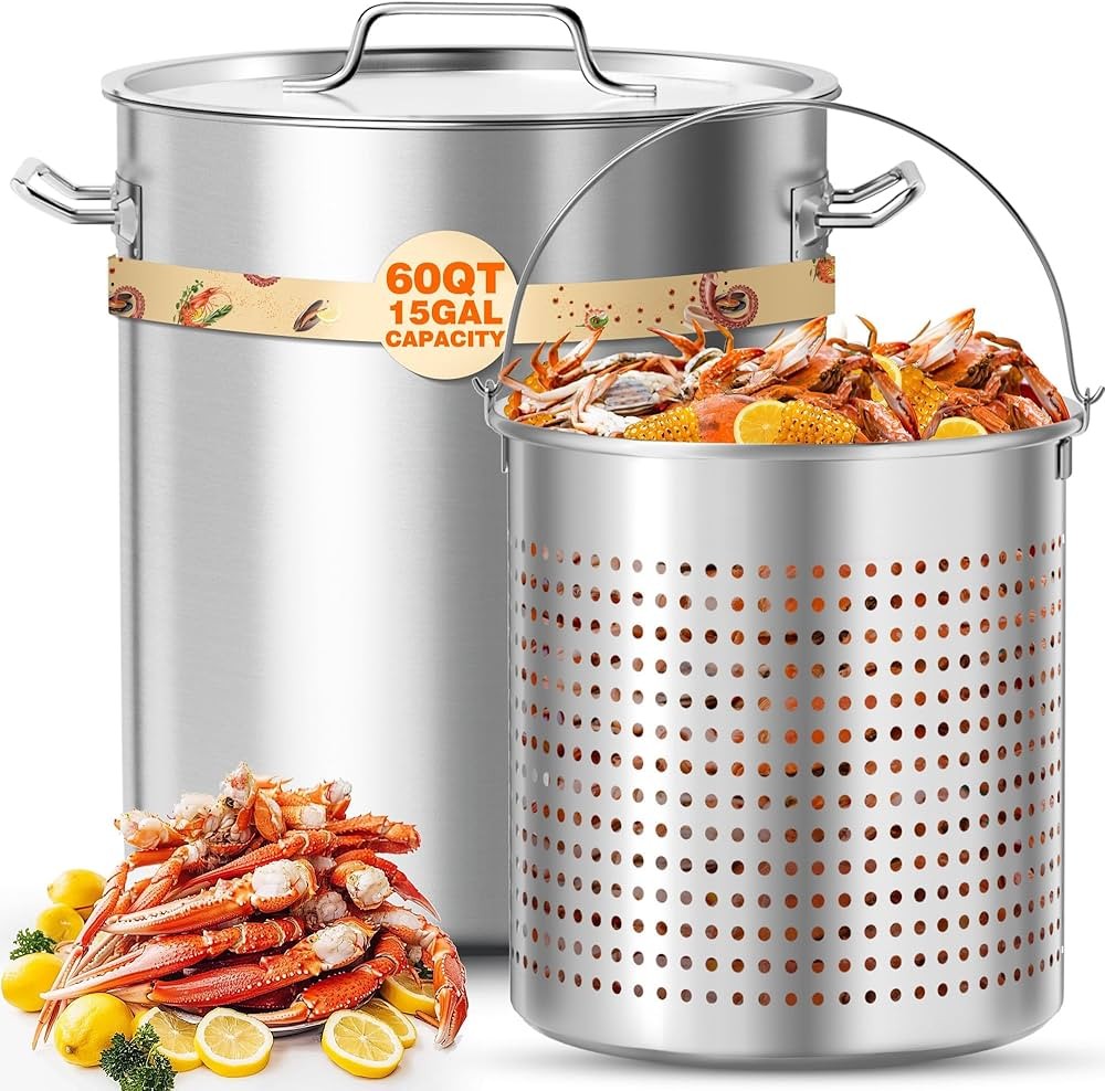 PYY Seafood Boil Pot - 60qt Turkey Fryer with Basket & Lid, Stainless Steel Crab