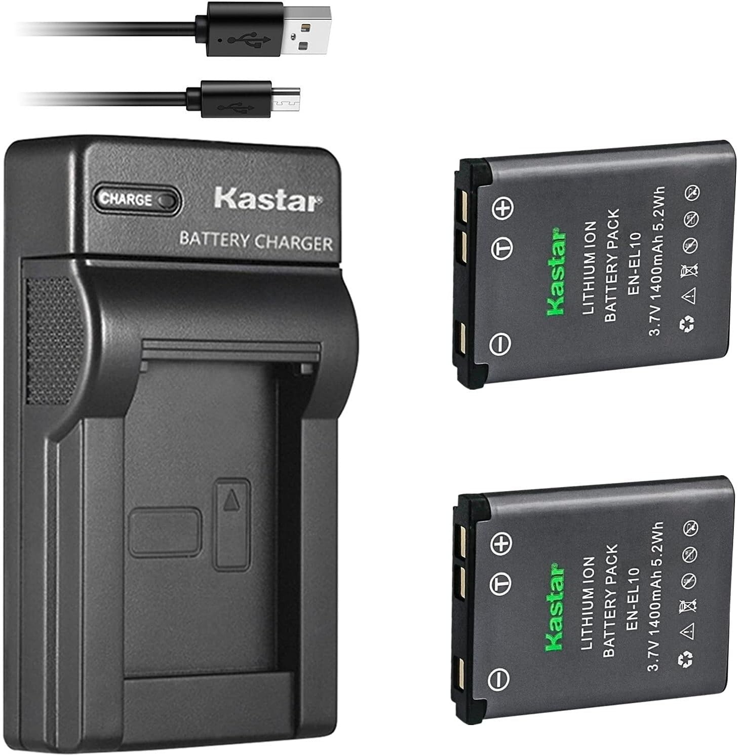 Kastar Battery (X2) & Slim USB Charger Replacement for Nikon