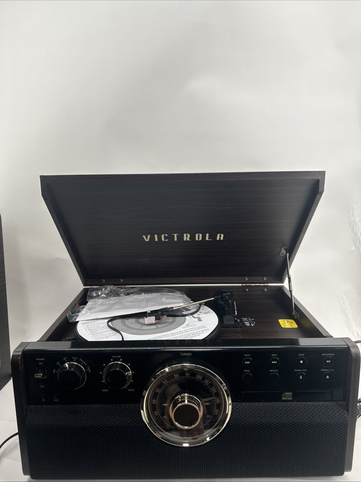 Victrola VTA-370B 7-in-1 Wood Bluetooth Retro 3-speed Record Player - See Descri