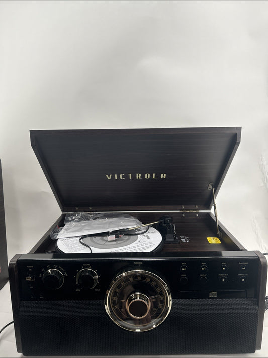 Victrola VTA-370B 7-in-1 Wood Bluetooth Retro 3-speed Record Player - See Descri