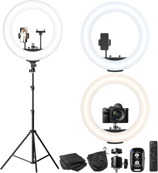 UBeesize 22'' Ring Light with 72'' Stand, 65W Large Ring Light with Phone Holder