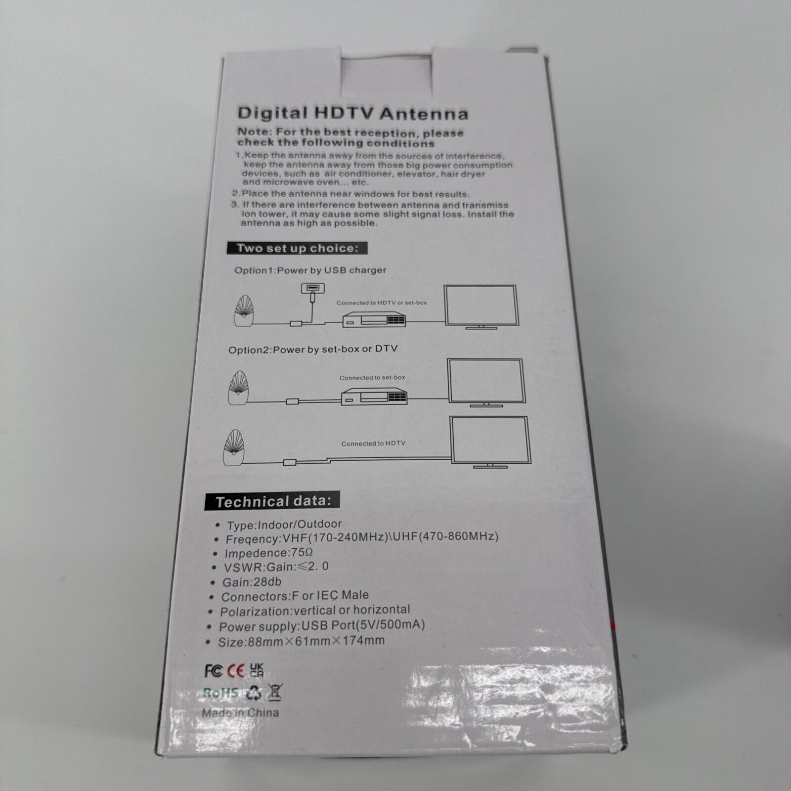 INDOOR/OUTDOOR HDTV Antenna TV002 4K 1080P