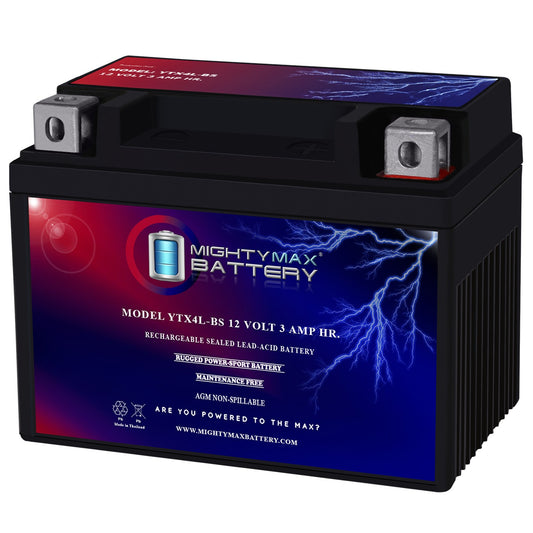 Mighty Max Battery YTX4L-BS - 12 Volt 3 AH, 50 CCA, Rechargeable Maintenance