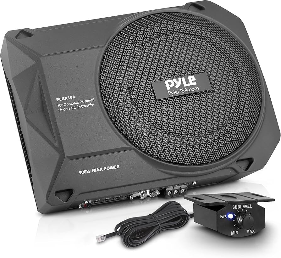 Pyle 10-Inch Low-Profile Amplified Subwoofer System- 900 W Compact Enclosed