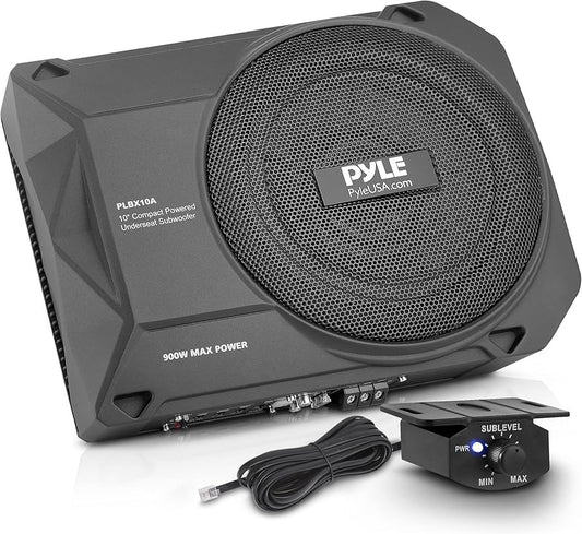 Pyle 10-Inch Low-Profile Amplified Subwoofer System- 900 W Compact Enclosed