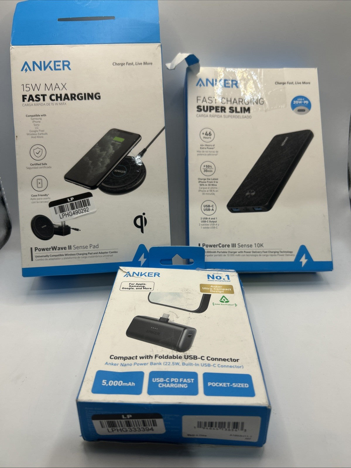 Lot Of 3 Anker  Products -Power Bank - Wireless Fast Charger -Mobile USB C Power