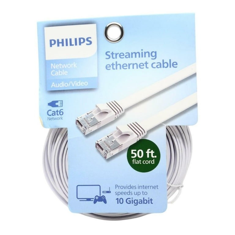 Philips 50' Cat6 Flat Ethernet Cable - White